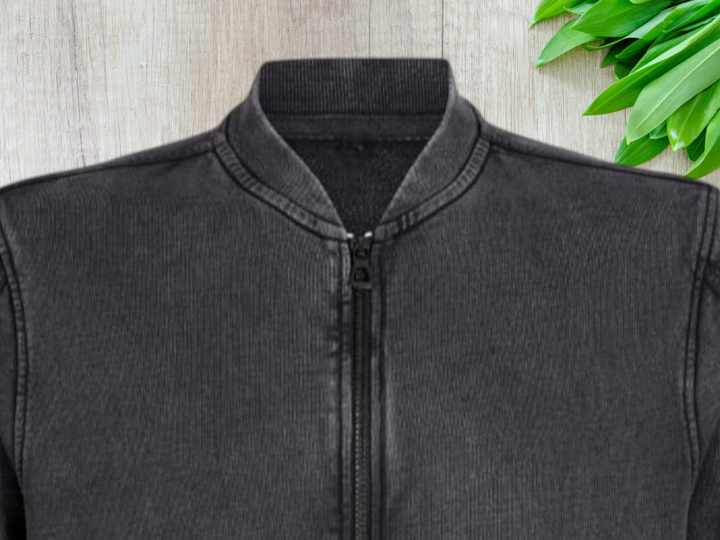 Chaqueta Bomber Negra Acid Wash Algodón