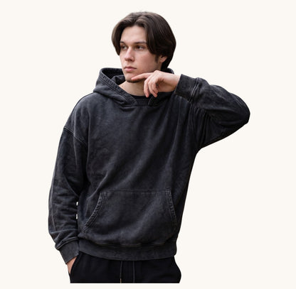 Polerón  oversize Boxy Fit  Acid Wash  negro  de algodón