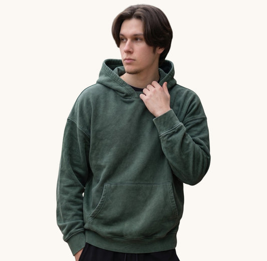 Polerón  oversize Boxy Fit  Acid Wash  verde  de algodón