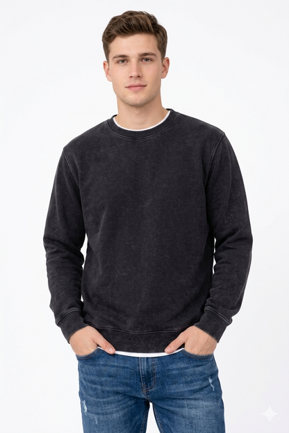 Polerón negro de algodón   Crew Acid Wash