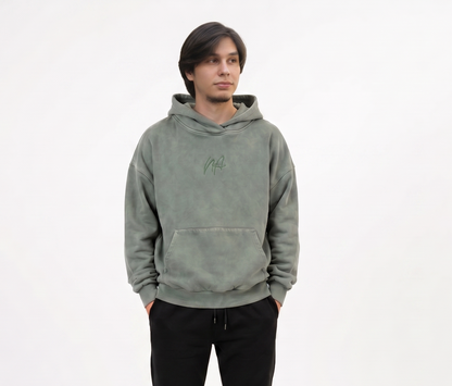 Polerón  oversize Boxy Fit  Acid Wash  verde  de algodón cuello cruzado