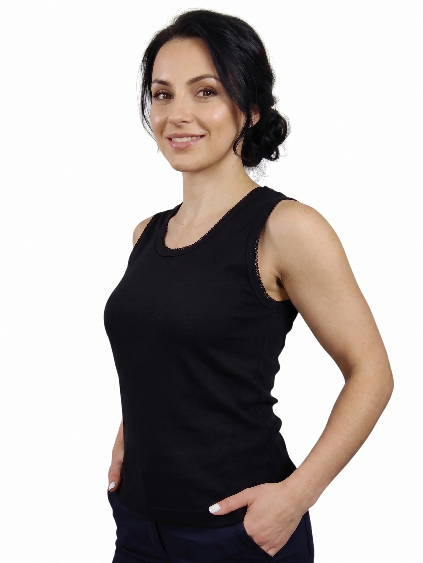 Camiseta de mujer sin mangas  negra Sailor – Algodón Premium