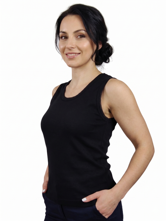 Camiseta de mujer sin mangas  negra Sailor – Algodón Premium