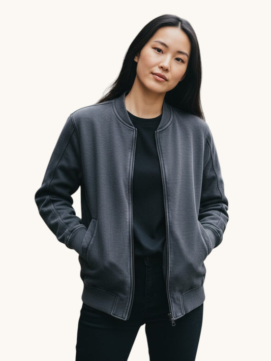 Chaqueta Bomber Negra Acid Wash  Algodón