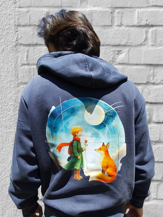 Polerón  Diseño El Principito  y el zorro  (Frente y Espalda)-Algodón 340 gramos