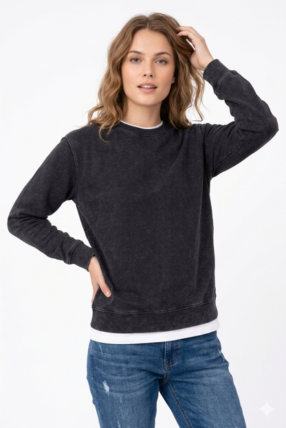 Polerón negro de algodón   Crew Acid Wash