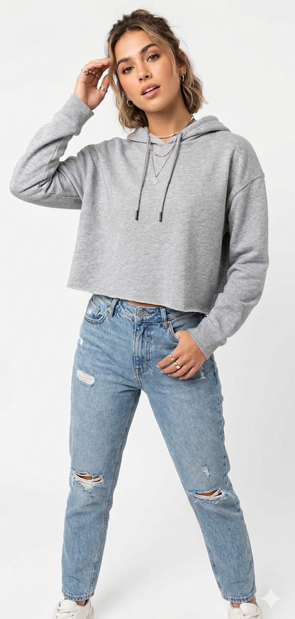 Polerón Crop Mujer gris