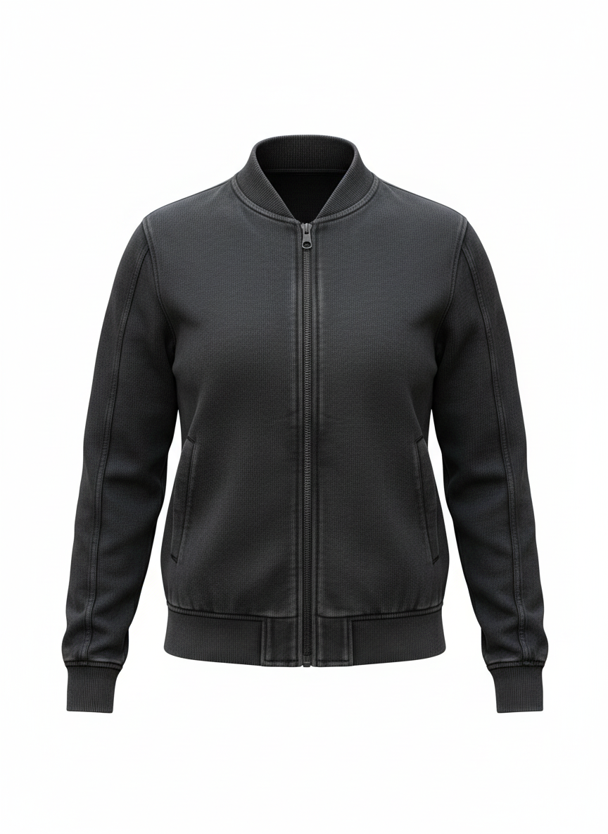 Chaqueta Bomber Negra Acid Wash  Algodón
